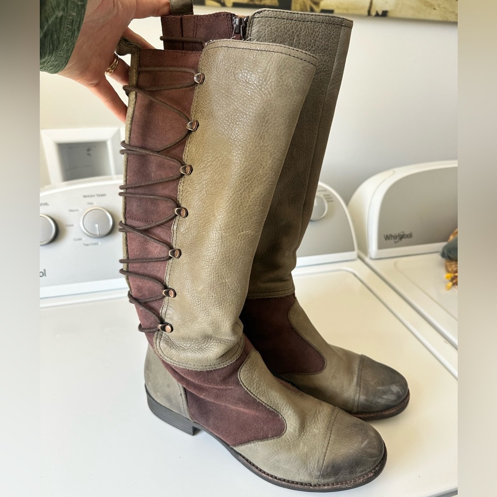 Women’s Naya Olive Green and Brown Tall Zip Up Boots